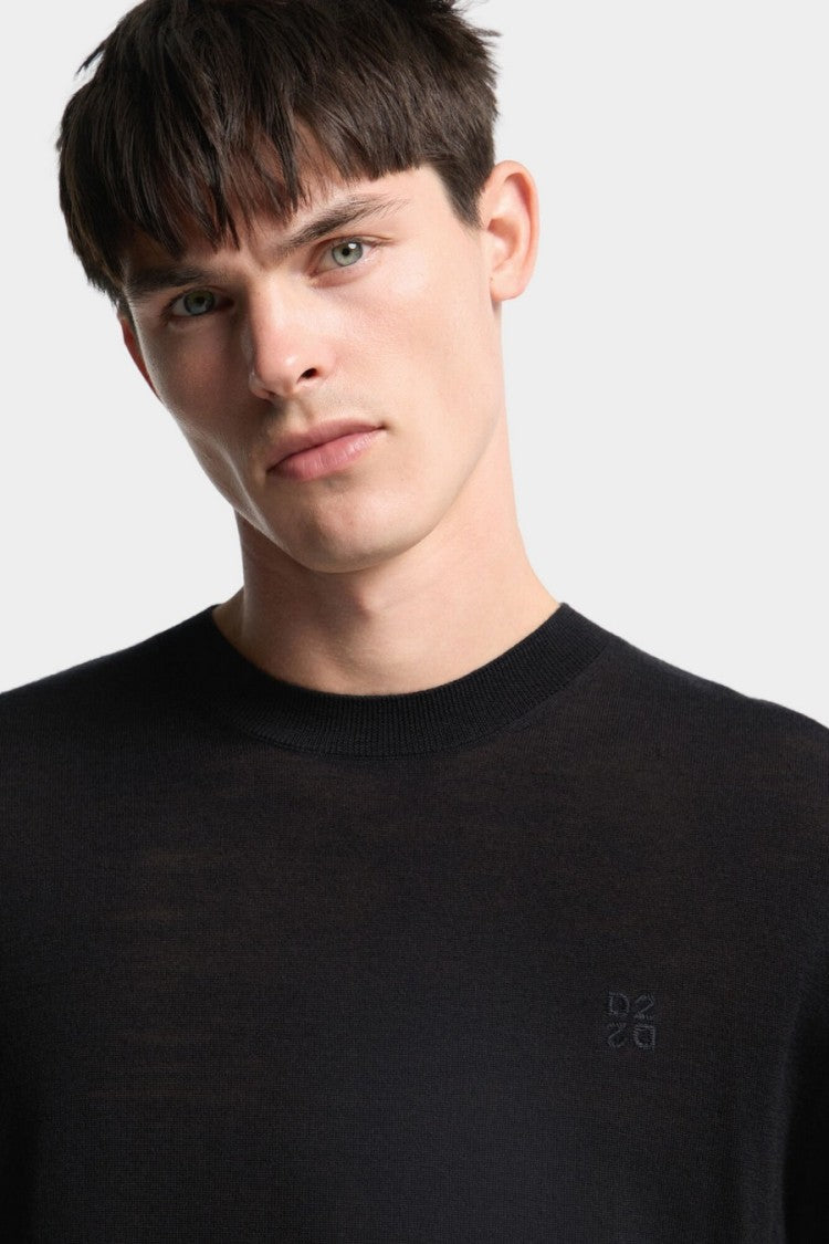 Dsquared2 Black Crewneck Tonal Logo Wool Sweater