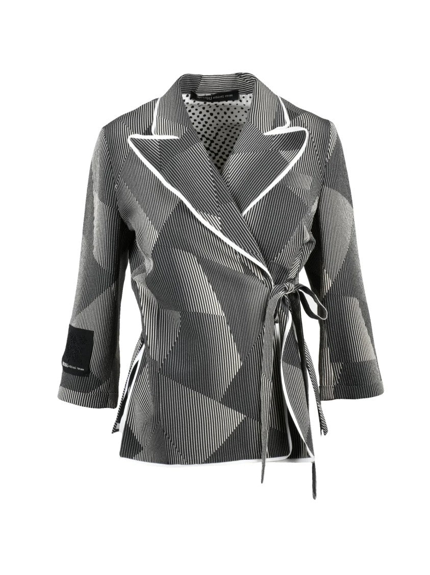 Ibrigu Geometric Pattern Silk Wrap Jacket With Tailored Collar