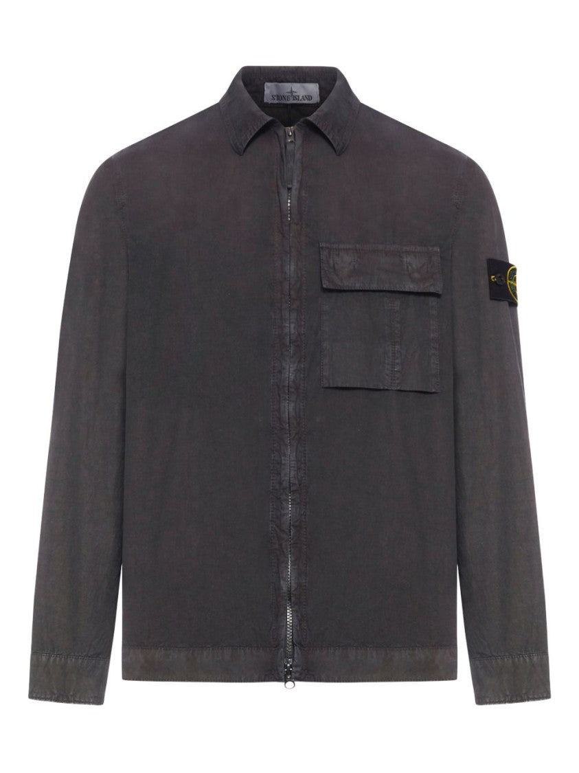 Stone Island Tailored Zip-Up Casual Shirt With Flap Pocket