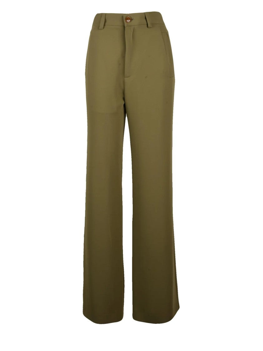 Vivienne Westwood Olive Green Wide-Leg Ray Trousers With High Waist And Zip Closure