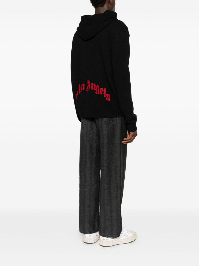 Palm Angels Black Zip-Up Hoodie With Bold Gothic Logo