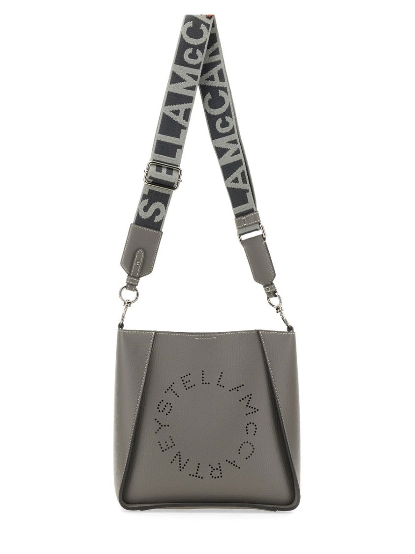 Stella Mccartney Structured Grey Shoulder Bag With Perforated Logo