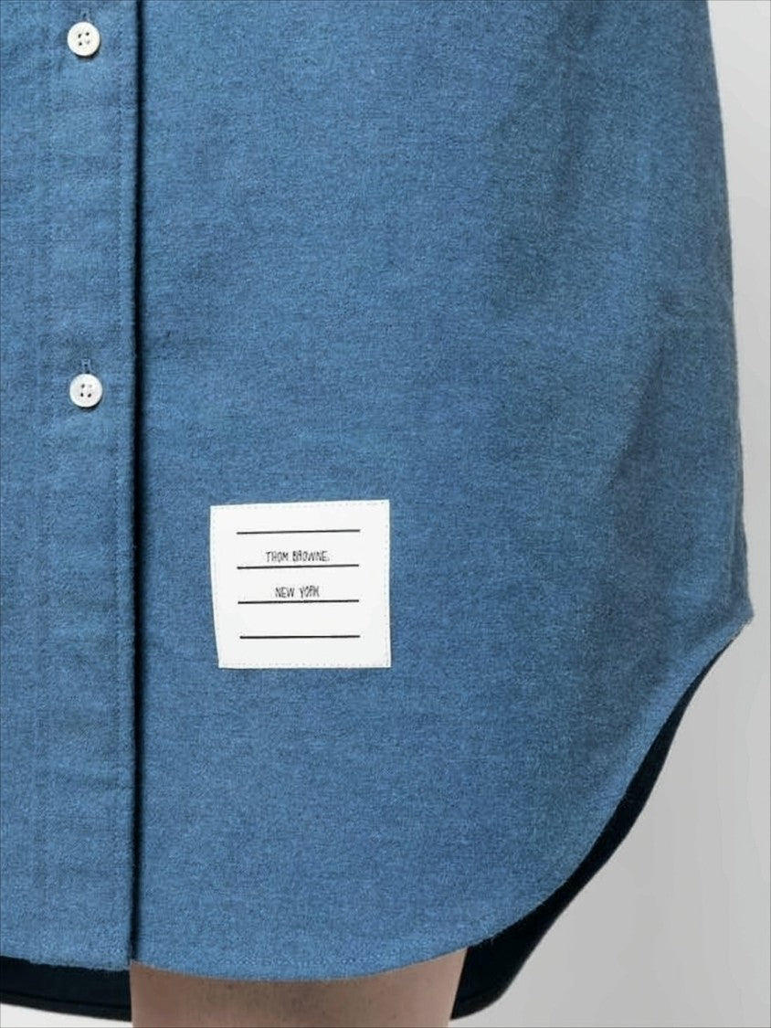 Thom Browne Button-Up Shirt In Textured Blue Cotton