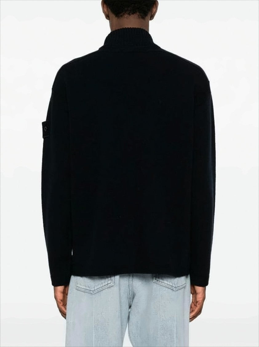 Stone Island Ribbed Black Wool Turtleneck Sweater
