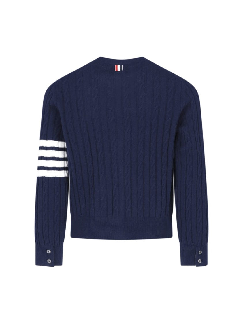 Thom Browne Blue 4-Bar Cable-Knit Cashmere V-Neck Cardigan