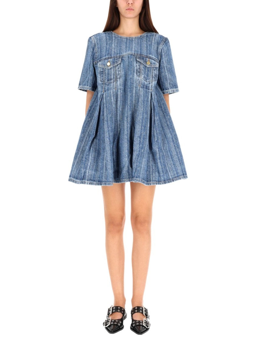 Ganni Flared Mini Denim Dress