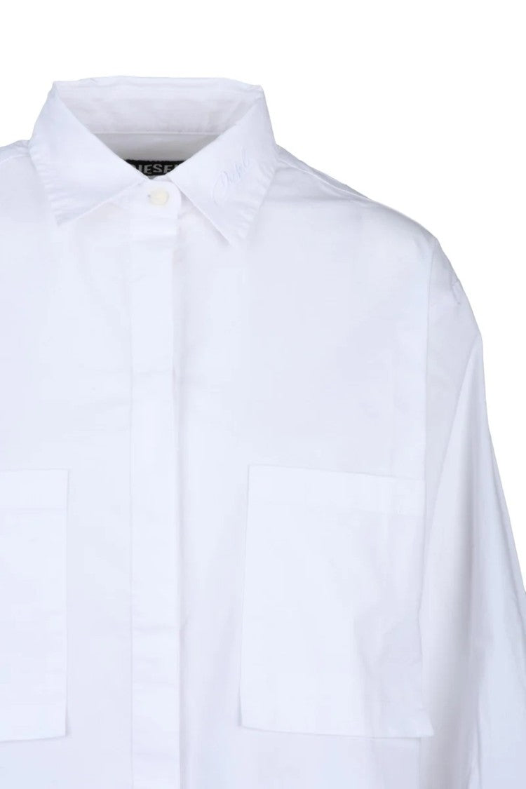 Diesel White Cotton Elastane Women's Maxi Shirt Dress