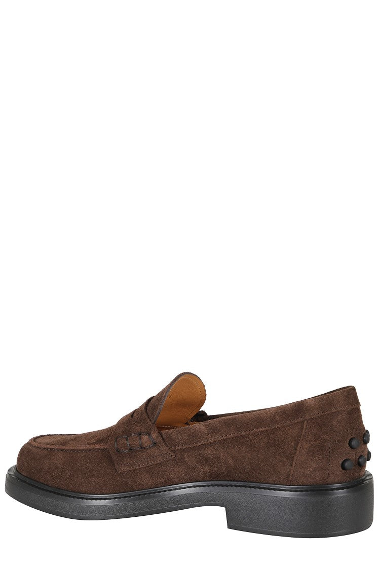 Tod's Brown Suede Gold Logo Loafers