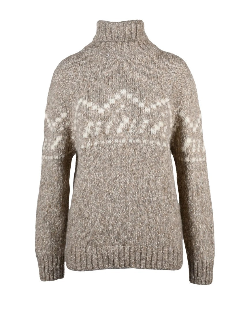 Officina Filati Beige Geometric Cotton-Blend Turtleneck Sweater