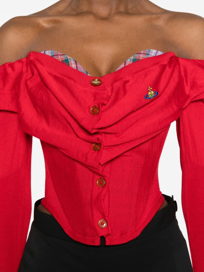 Vivienne Westwood Off-Shoulder Red Top With Draped Neckline