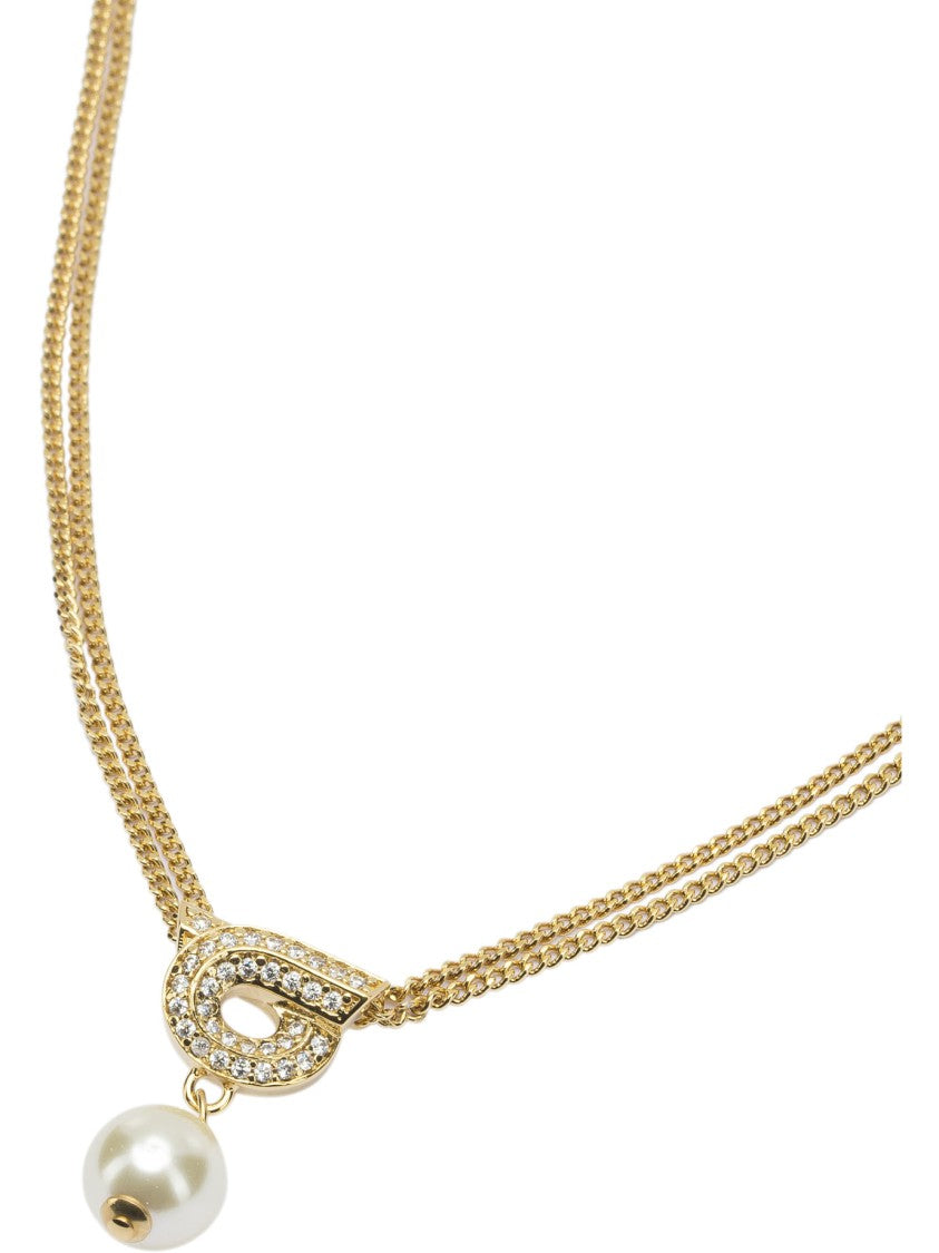 Ferragamo Double-Strand Gancini Necklace With Pearl Drop