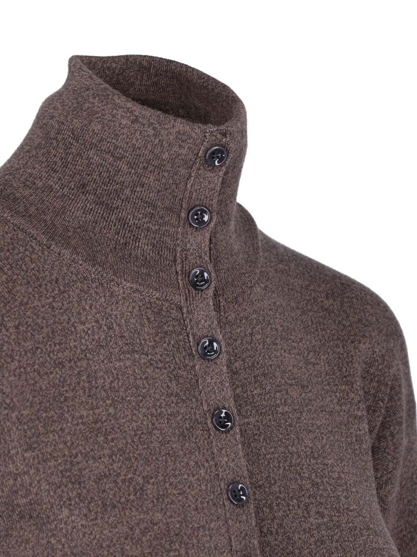 Lemaire Brown Wool Cardigan With High Collar And Button Closure