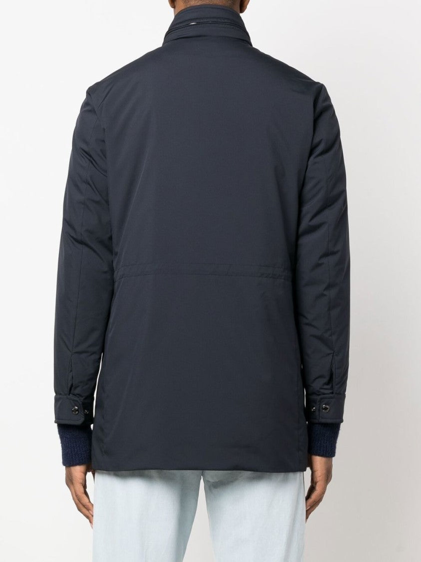 Moorer High Neck Navy Blue Virgin Wool Parka