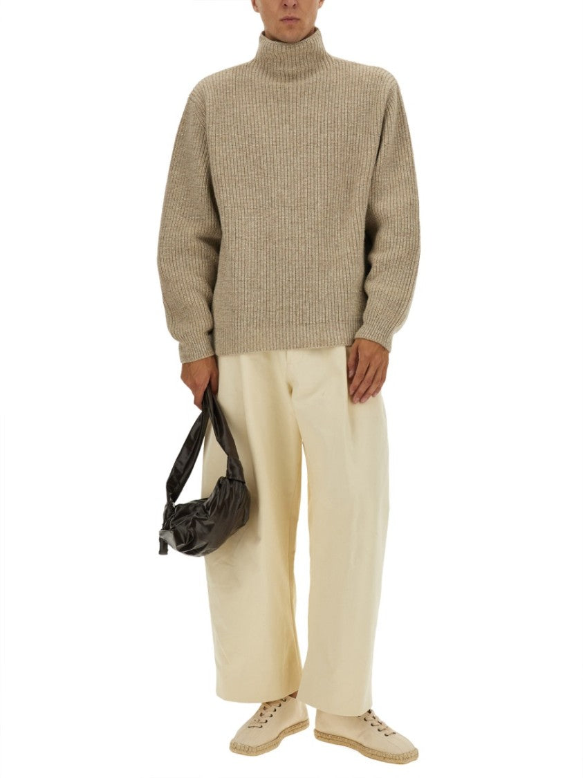 Lemaire Ribbed Knit Turtleneck Sweater In Neutral Hues