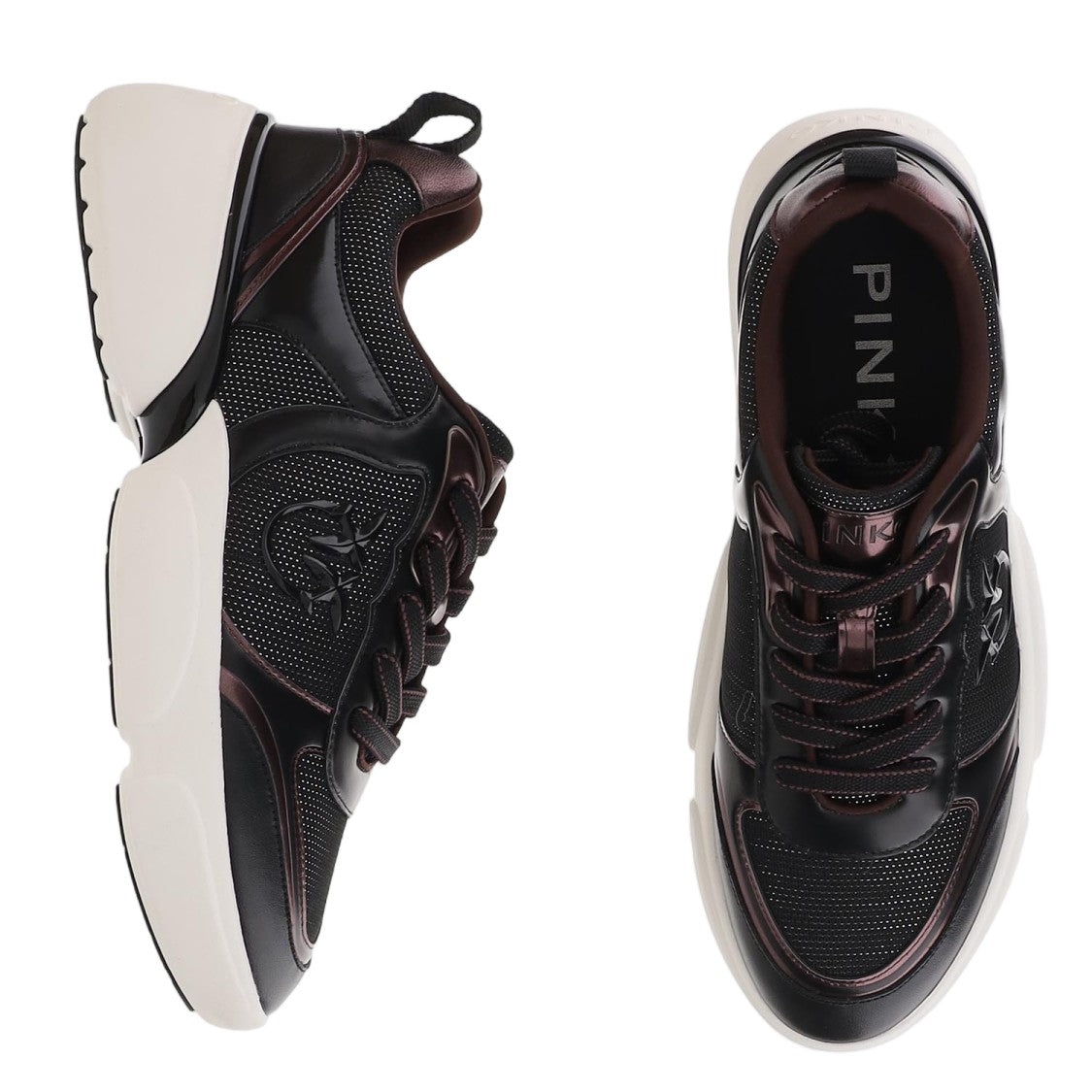 Pinko Black Alba Leather-Blend Laminated Sneakers