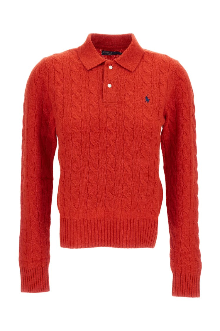 Polo Ralph Lauren Red Cable-Knit Wool-Cashmere Polo Sweater