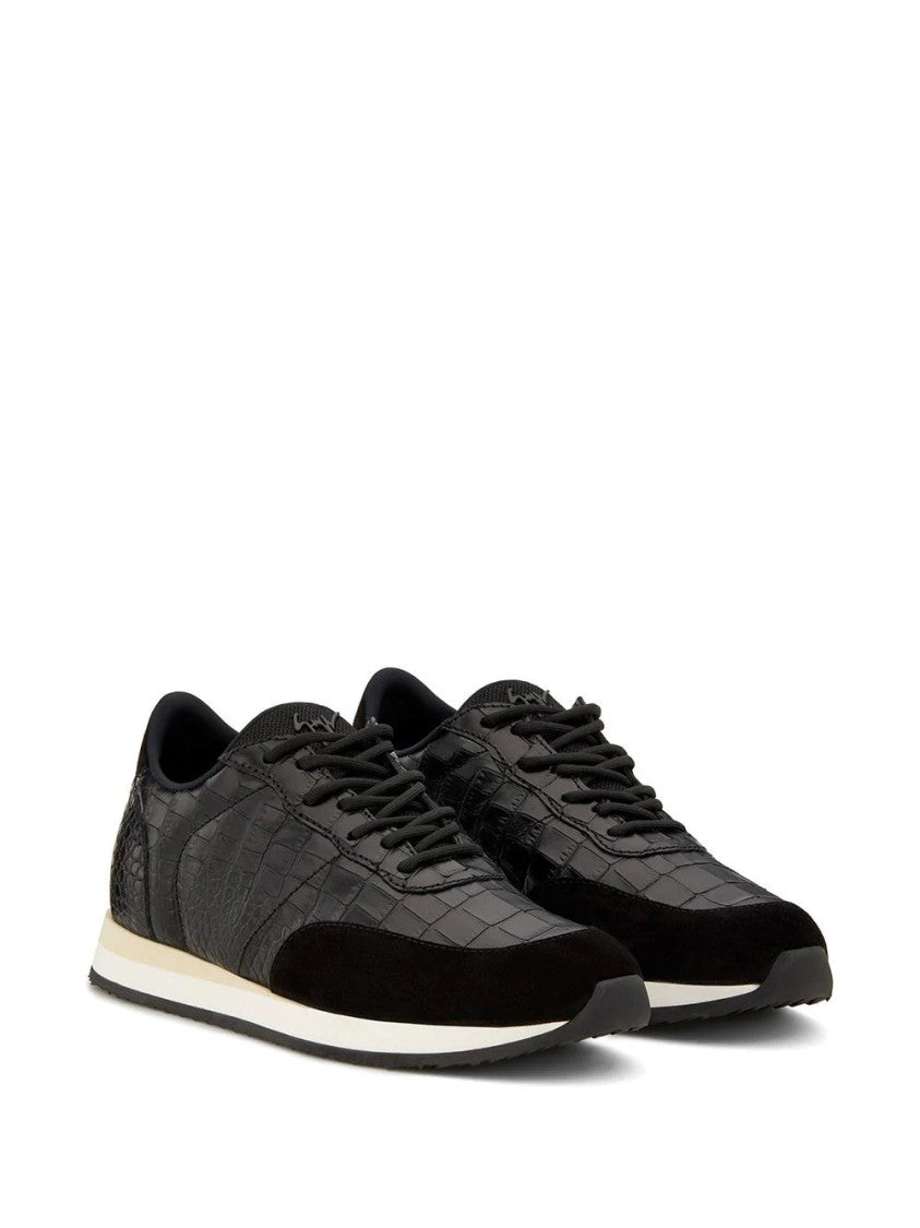Giuseppe Zanotti Black Jimy Textured Suede Accents Leather Sneakers