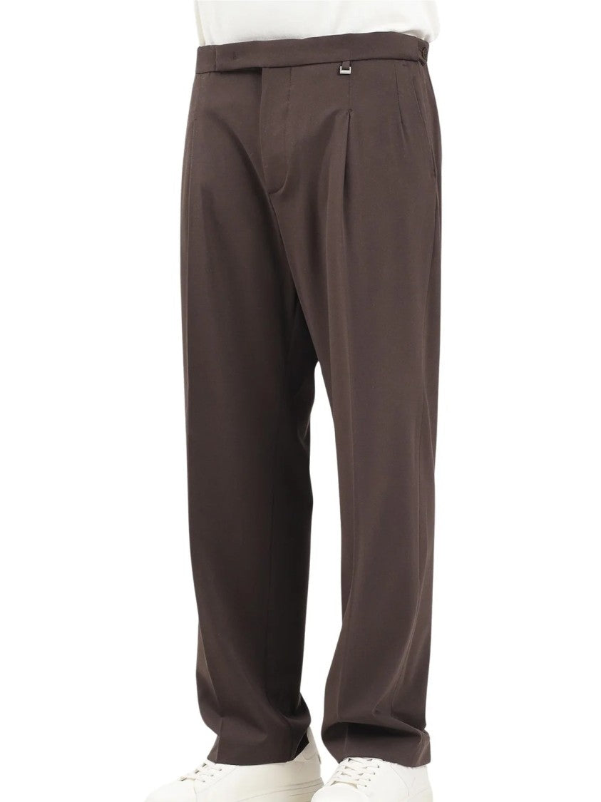 I M Brian Brown Pleated Tapered Wool-Blend Trousers