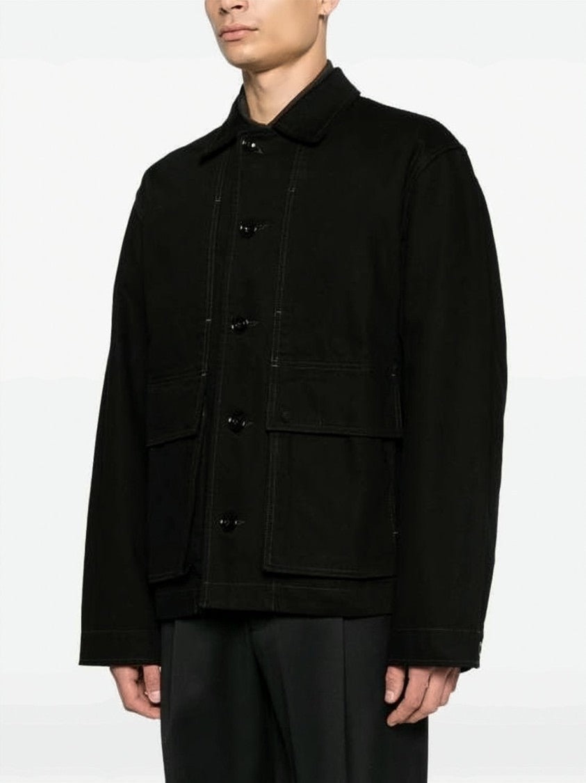 Lemaire Boxy Black Jacket With Classic Collar And Flap Pockets
