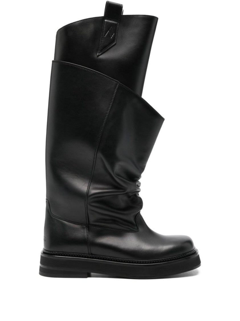 The Attico Mid-Calf Pull-Tab Leather Boots With Rounded Square Toe
