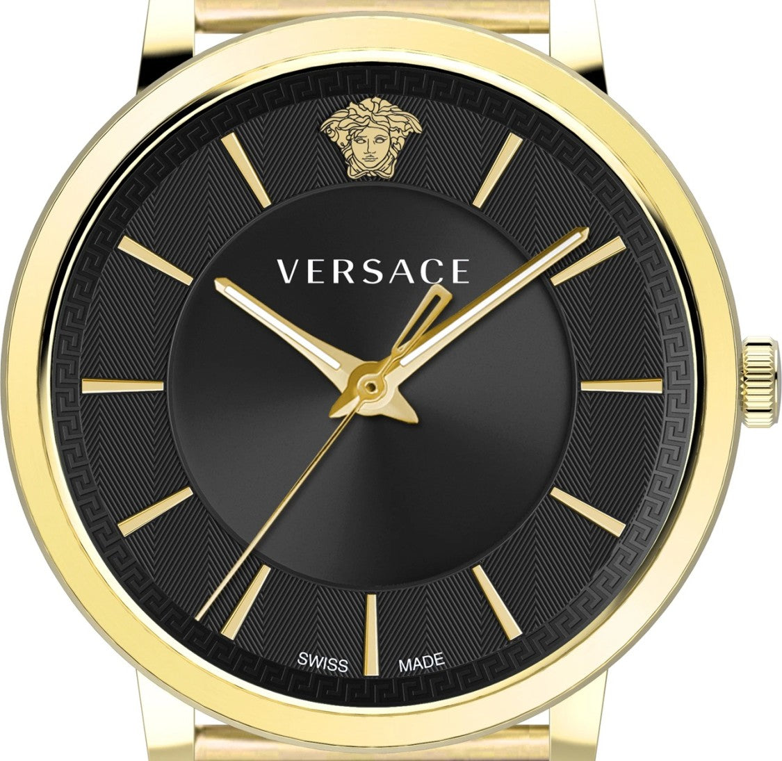 Versace Elegant Gold-Tone Versace V-Circle Watch With Black Dial