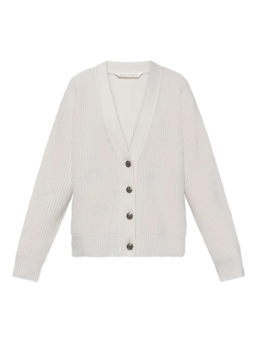 Palm Angels Pink Ribbed Knit Viscose Blend Cardigan