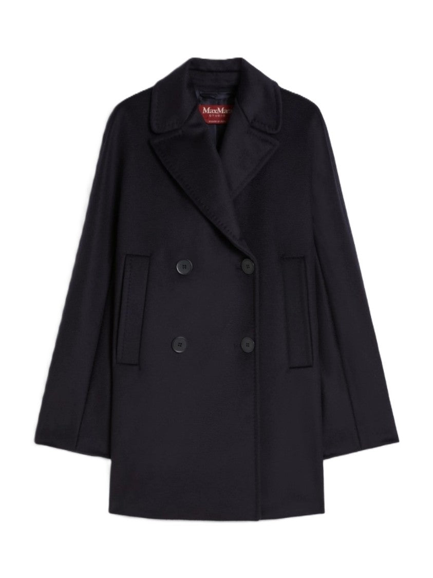 Max Mara Double-Breasted Blue Virgin Wool Coat