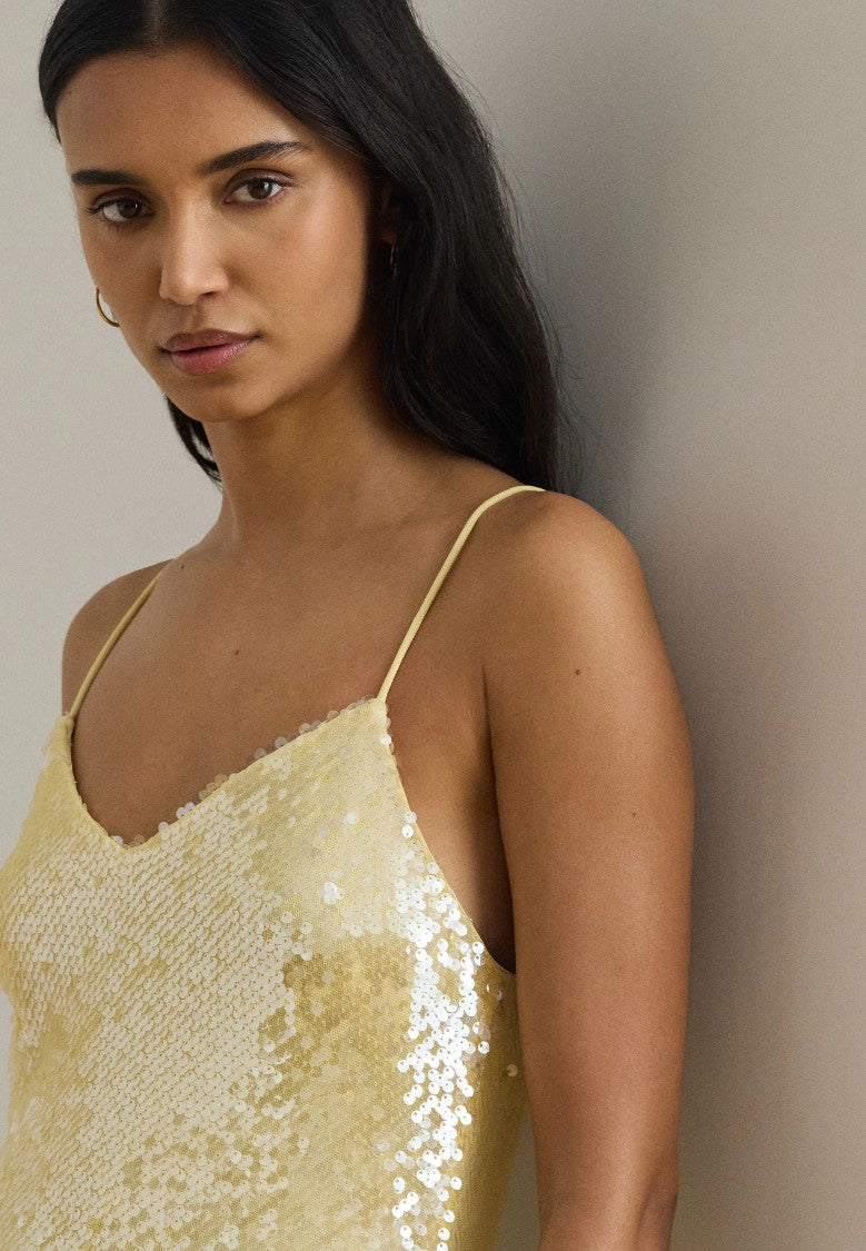 Lauren Ralph Lauren - Sequinned Sleeveless Cocktail Dress - Womens - Yellow