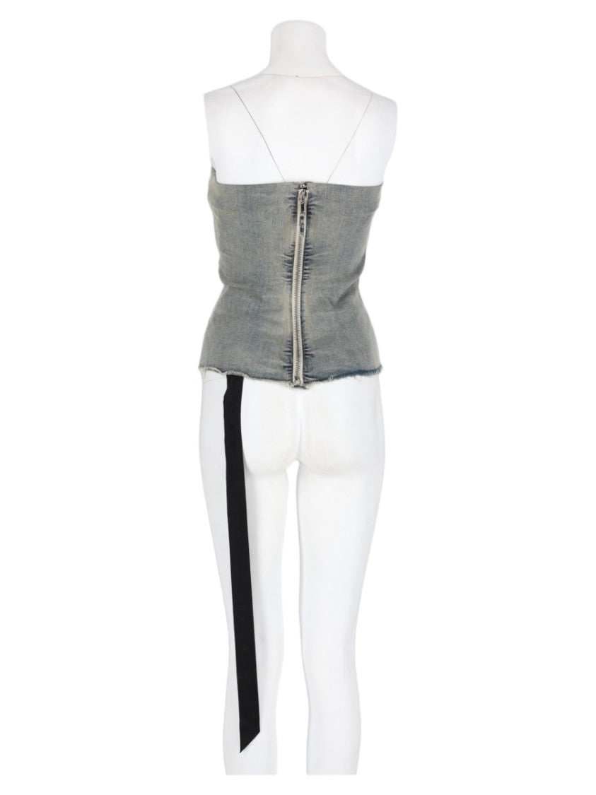 Drkshdw By Rick Owens Grey Strapless Fitted Denim Top