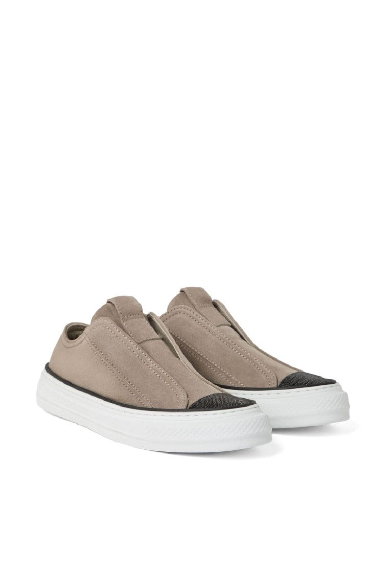 Brunello Cucinelli Suede Slip-On Footwear With Textured Toe Cap