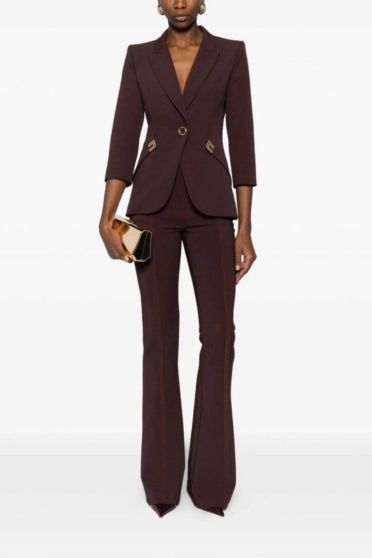 Elisabetta Franchi Brown Side Piping Polyester-Blend Flared Pants