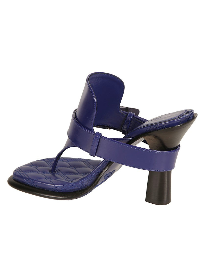 Burberry Quilted Blue Calf Grain Leather Heeled Sandals