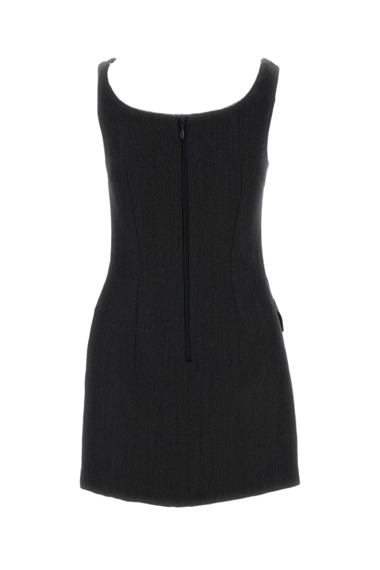 Elisabetta Franchi Melange Grey Square Neck Cool-Wool Mini Dress