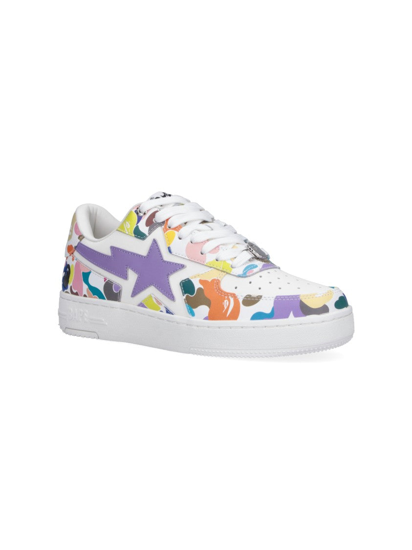 Bape White Multicolor Camouflage Low-Top Star Sneakers