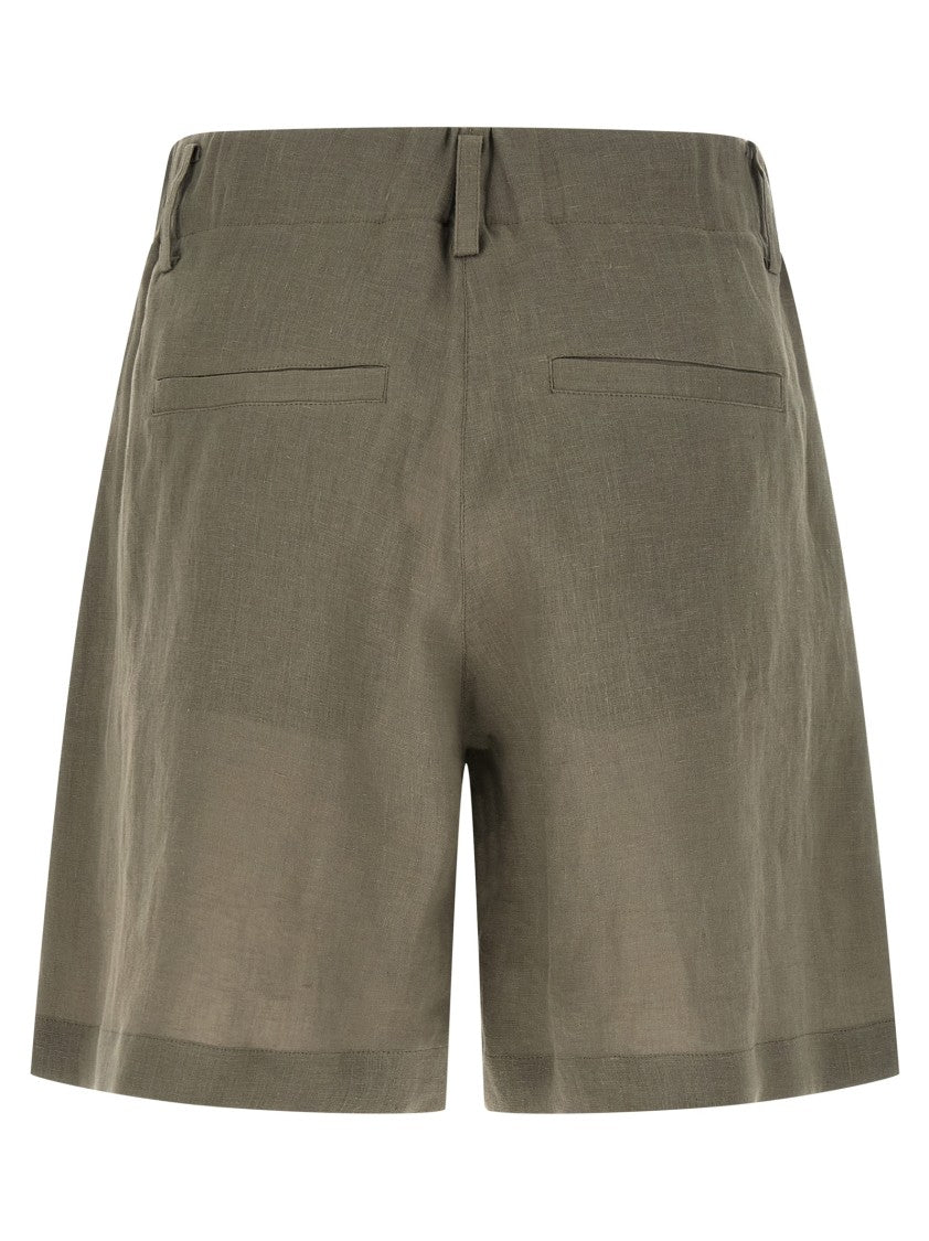 Brunello Cucinelli Wide-Leg Linen Shorts With Double Pleats
