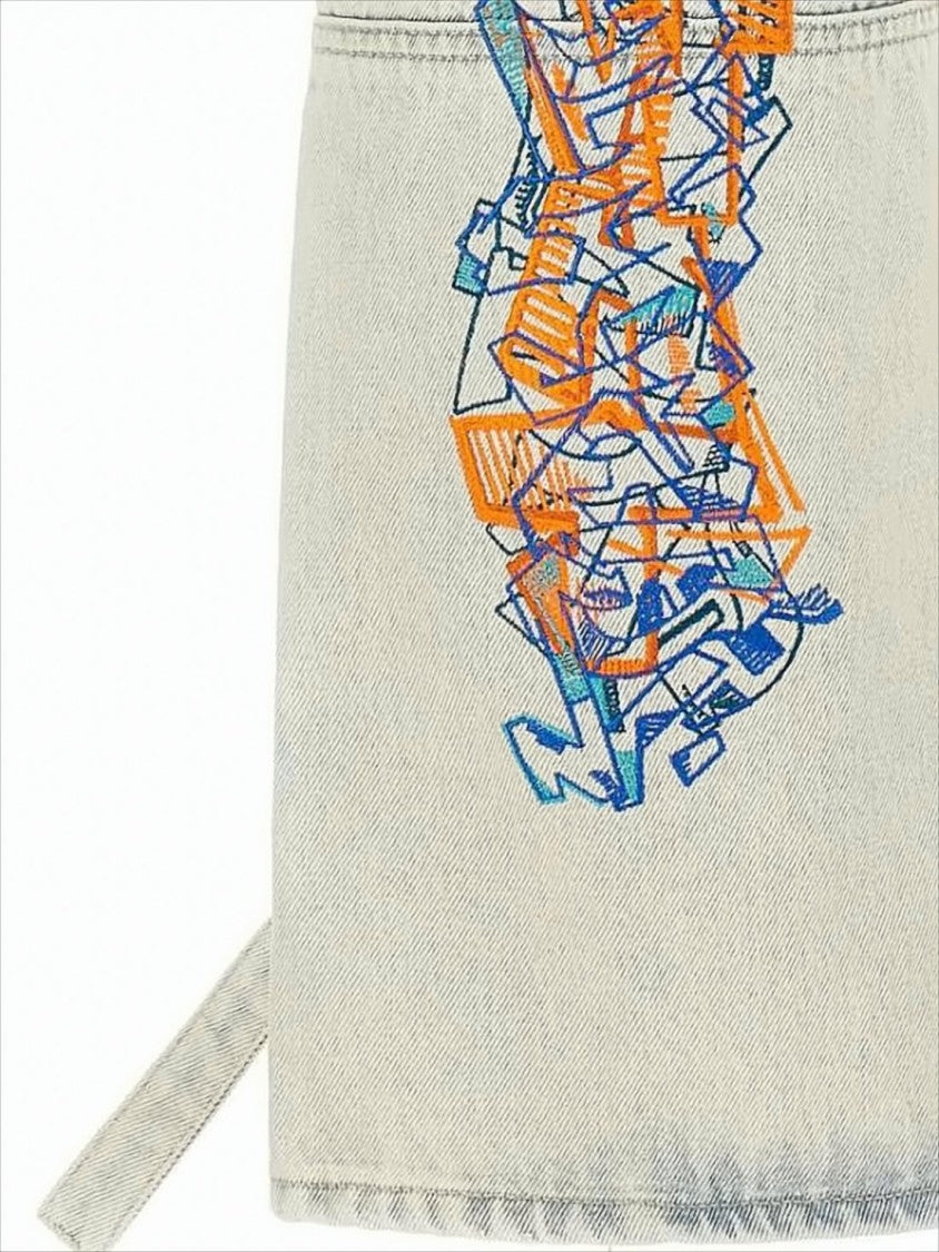 Off-White Light Off-White Casual Pants With Abstract Graphic Detail