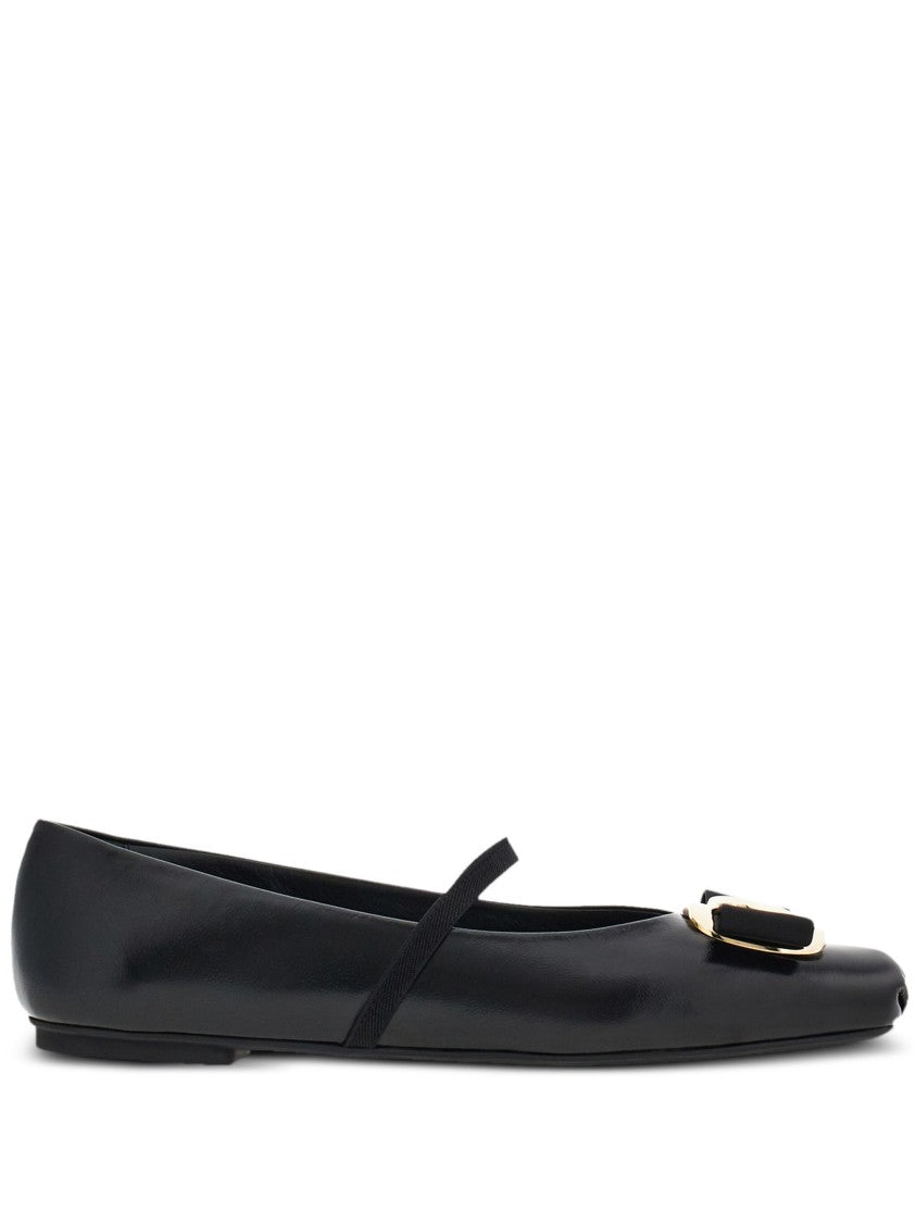 Salvatore Ferragamo Black Zina Sophisticated Nappa Leather Ballerinas