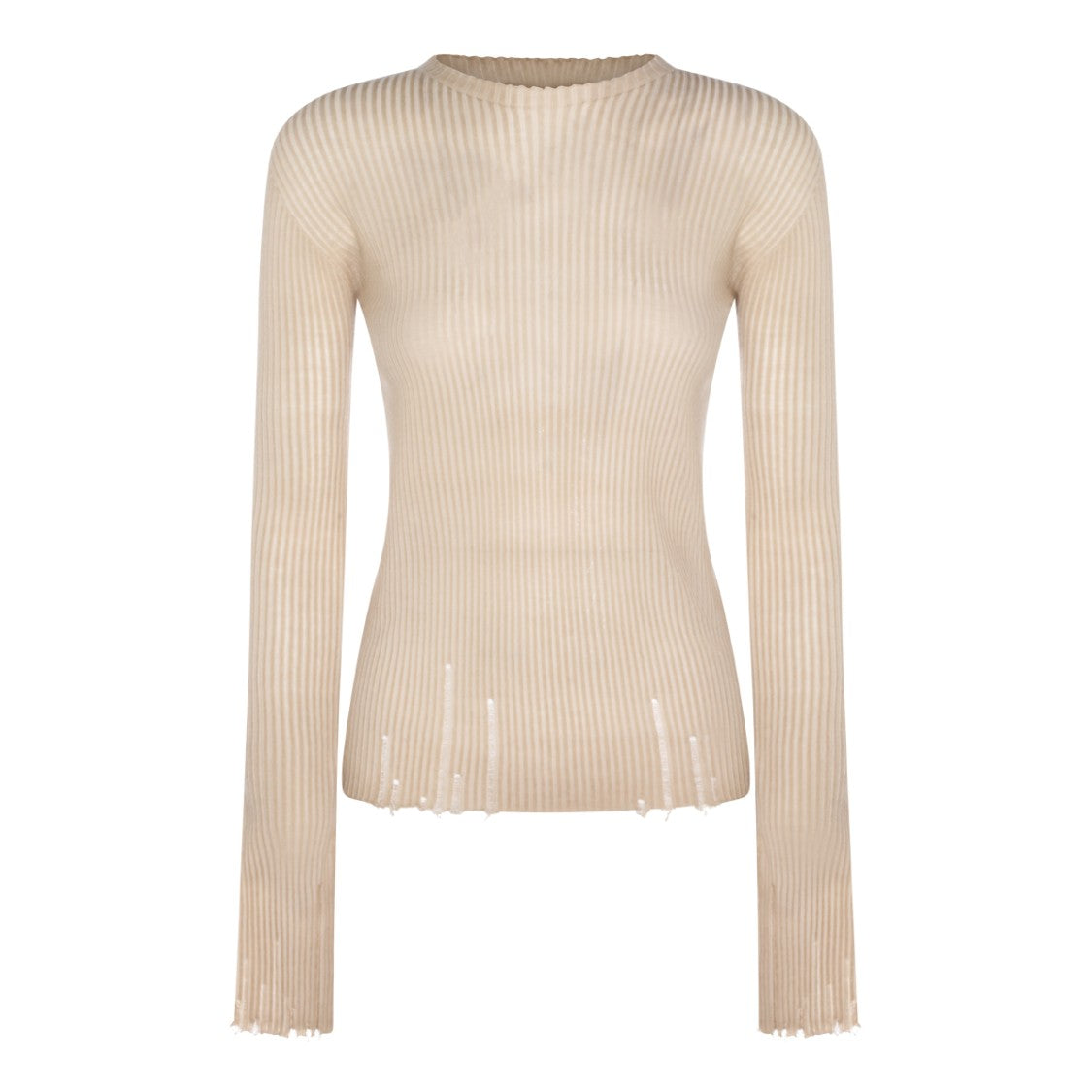 Uma Wang Tan Wool T-Shirt With Ribbed Texture And Distressed Details