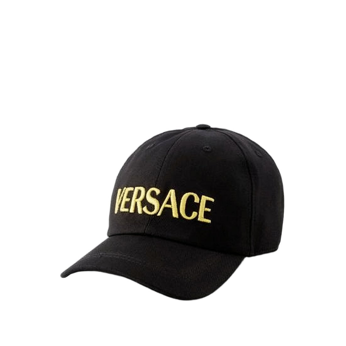 Versace Structured Black Cotton Baseball Cap With Gold Embroidery