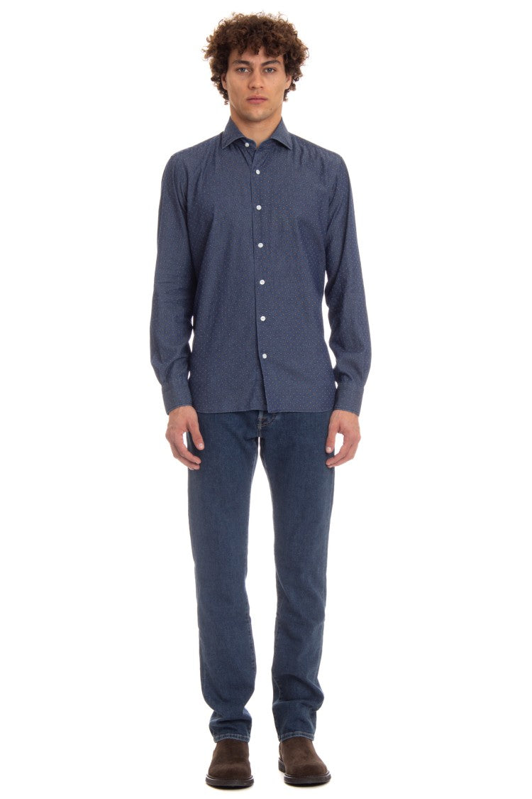 Barba Micro Pattern Denim Shirt Dandylife Line