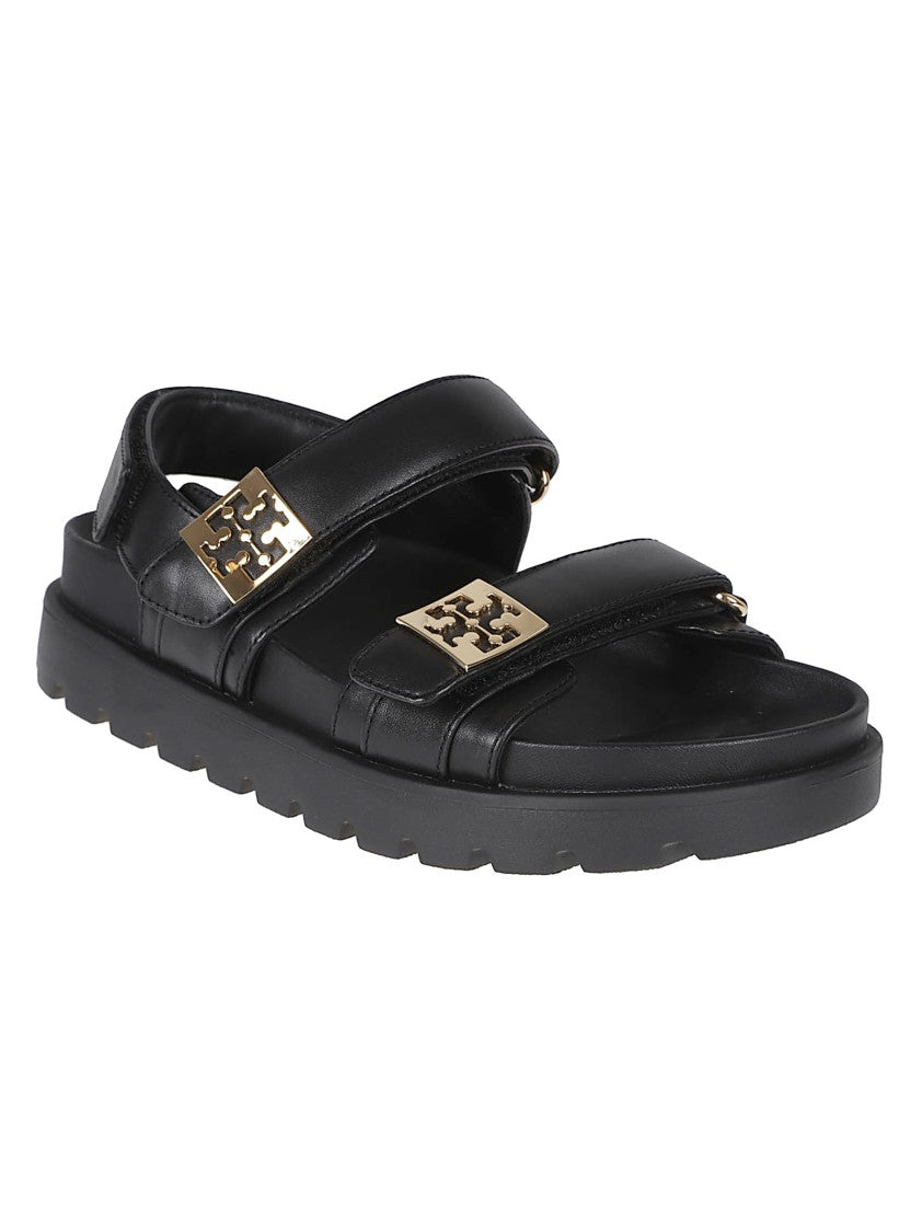 Tory Burch Black Leather Velcro Lug Sandals