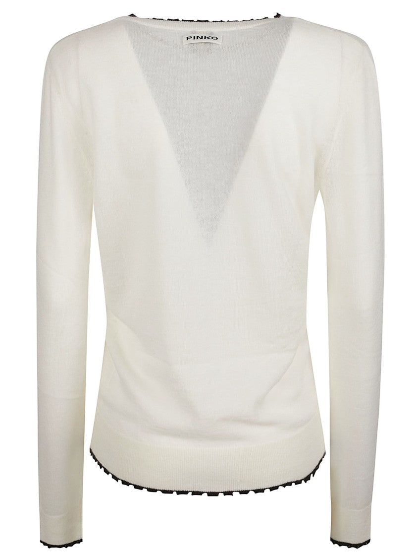 Pinko Round Neck Sweater With Sheer Panels And Black Trim