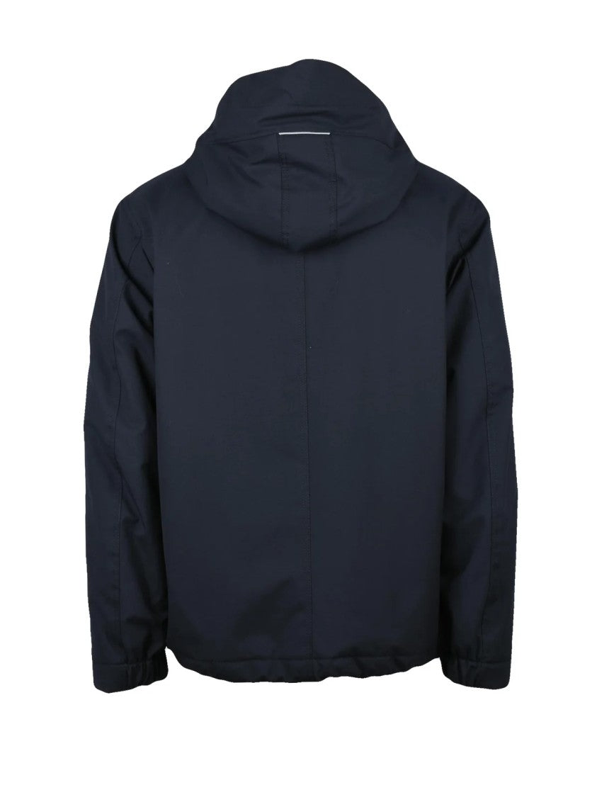 Slowear By Montedoro Minimalist Navy Blue Bomber Coat With Adjustable Hem