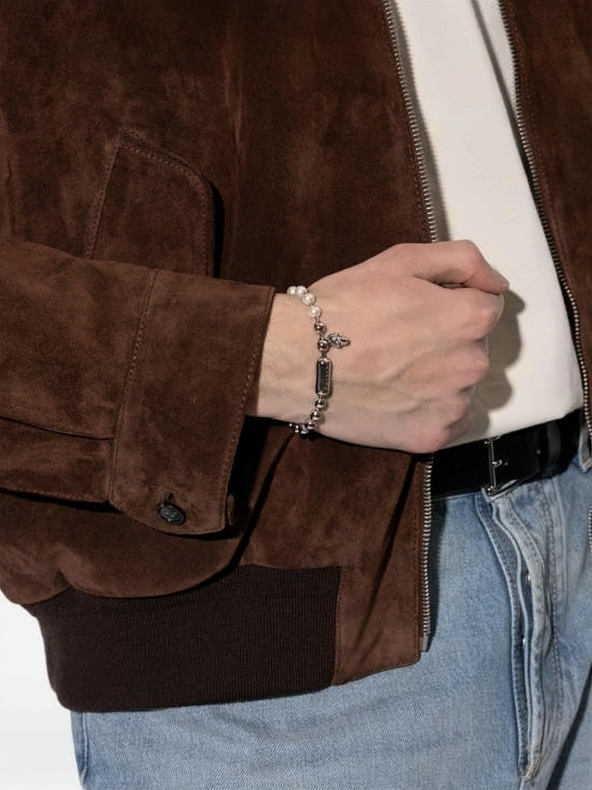 Alexander Mcqueen Palladium-Finish Bracelet With Skull Charm And Rectangular Plate