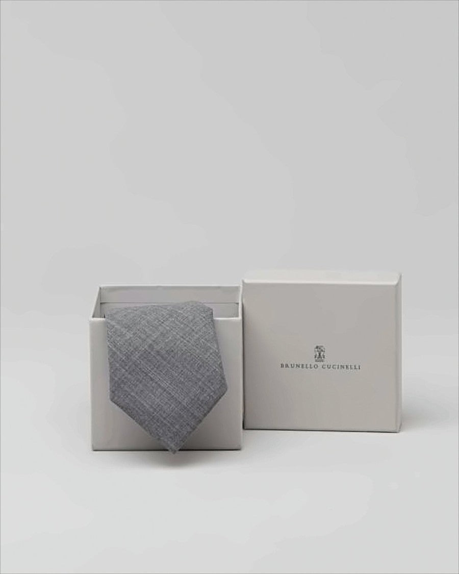 Brunello Cucinelli Subtly Textured Wool Tie In Muted Grey