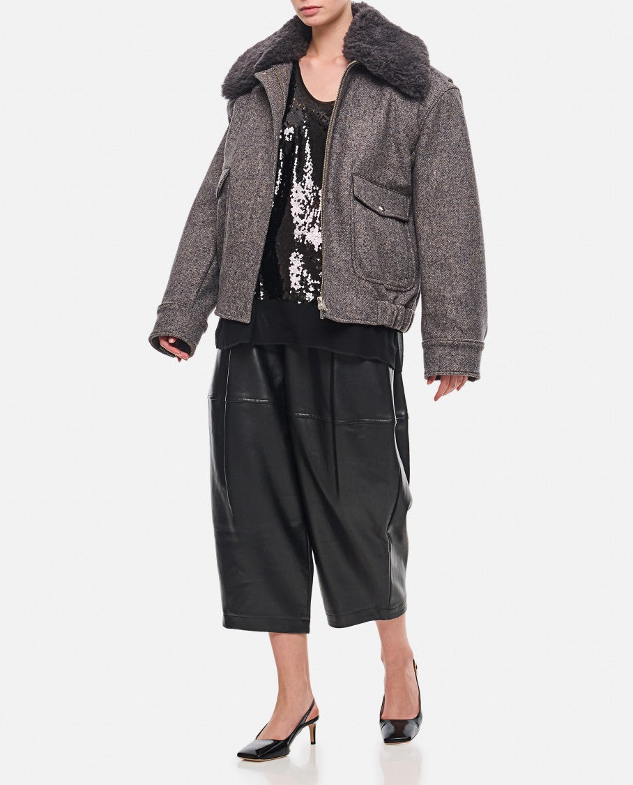 Stella Mccartney Teddy Wool Trimmed Zipped Jacket Unlined