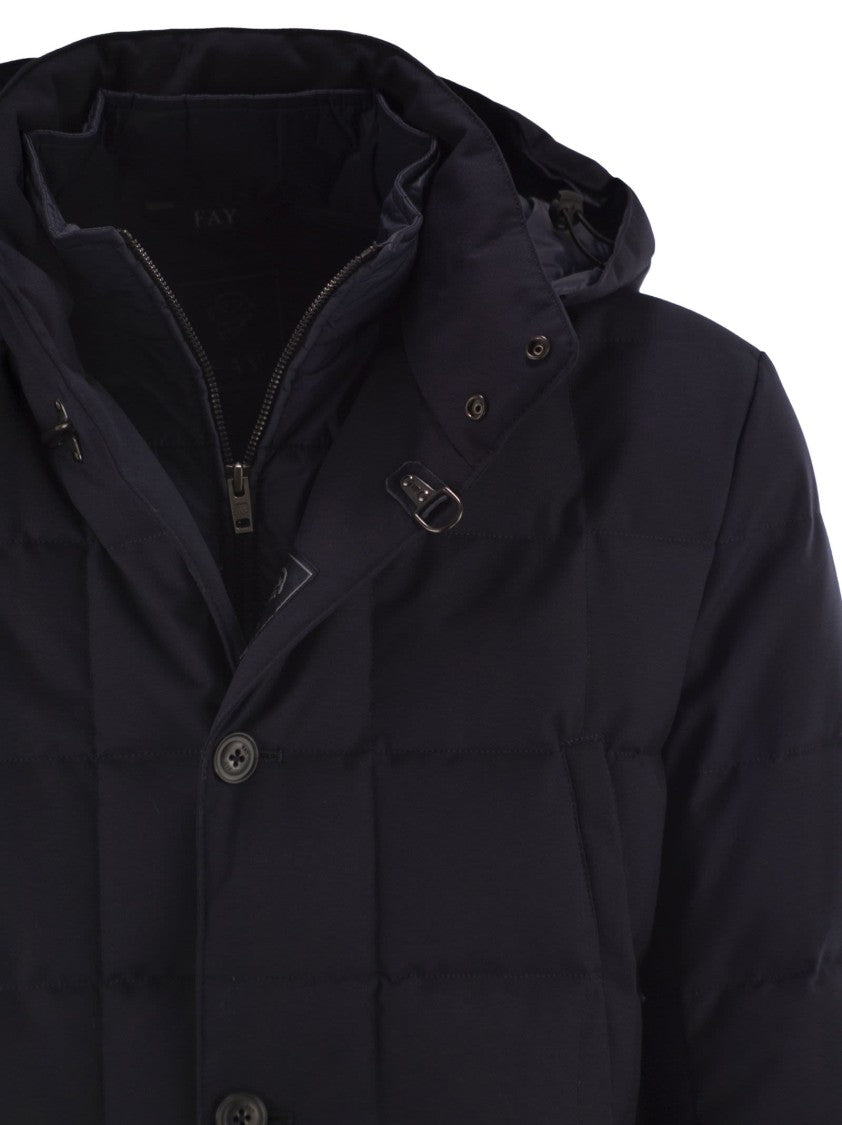 Fay Canvas Mélange Caban Jacket With Down Padding