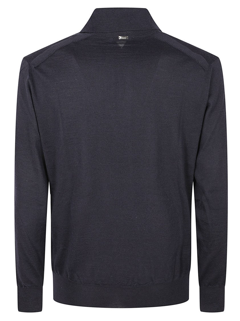 Herno Long-Sleeve Polo Collar Sweater With Fine-Knit Texture