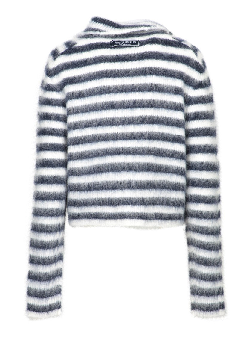 Jacquemus Cropped Striped Knit Sweater With Mohair Blend And Design