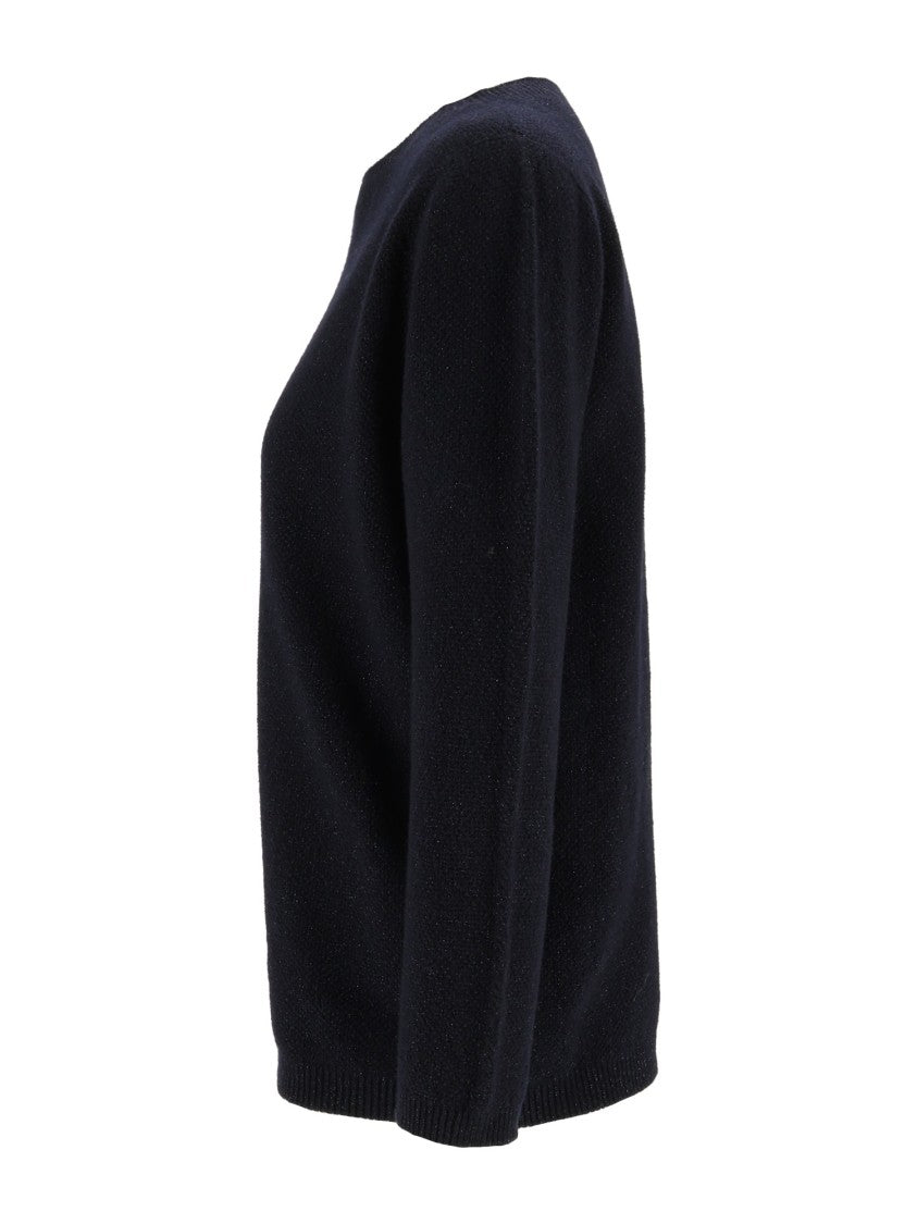 Fabiana Filippi Night Blue Boat Neck Platinum Lurex Knit Top
